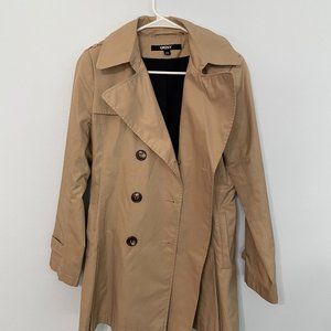 DKNY Sz PM Donna Karan New York Trench Coat Rain Coat Belted Tan Preppy Classic